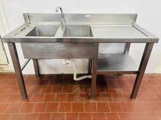 Lote #017 - Mesada en Ac/Inox de alto calibre con bacha, grifería y estante nferior - 150x60x87cm, bacha= 32x46x20cm c/u