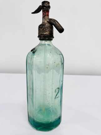 Lote #009 - Sifón vintage cuerpo de vidrio y pico de metal, 1 litro de capacidad - 32cm