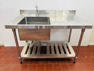 Lote #016 - Mesada de Ac/Inox con bacha y grifería ¨CUDER¨ - 120x70x86cm, bacha = 50x50x28cm