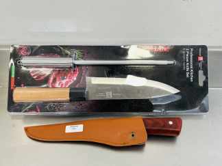 Lote #006 - Kit de cuchillo y afilador mas cuchilla con vaina