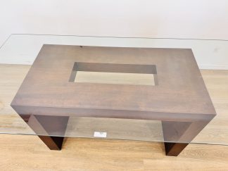 Lote #086 - Mesa de comedor moderna de estructura enchapada en madera y tablero de vidrio templado - 190x90x78cm