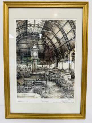 Lote #064 - Dibujo técnica mixta de Leandro Barrios "Tiempo y luz" - Mercado del Puerto, julio año 2006 - 27x38cm y 36x51cm