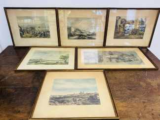 Lote #102 - 6 dibujos enmarcados de Montevideo antiguo - 49,5x41,5cm - 71,x39,5cm