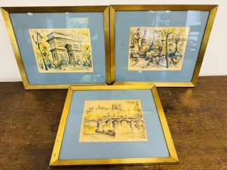 Lote #103 - 3 dibujos enmarcados de París - 40,5x35,5cm