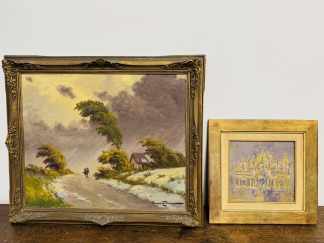 Lote #105 - Dos óleos enmarcados, uno sobre tela y otro sobre cartón - 71x61cm - 40x38,5cm