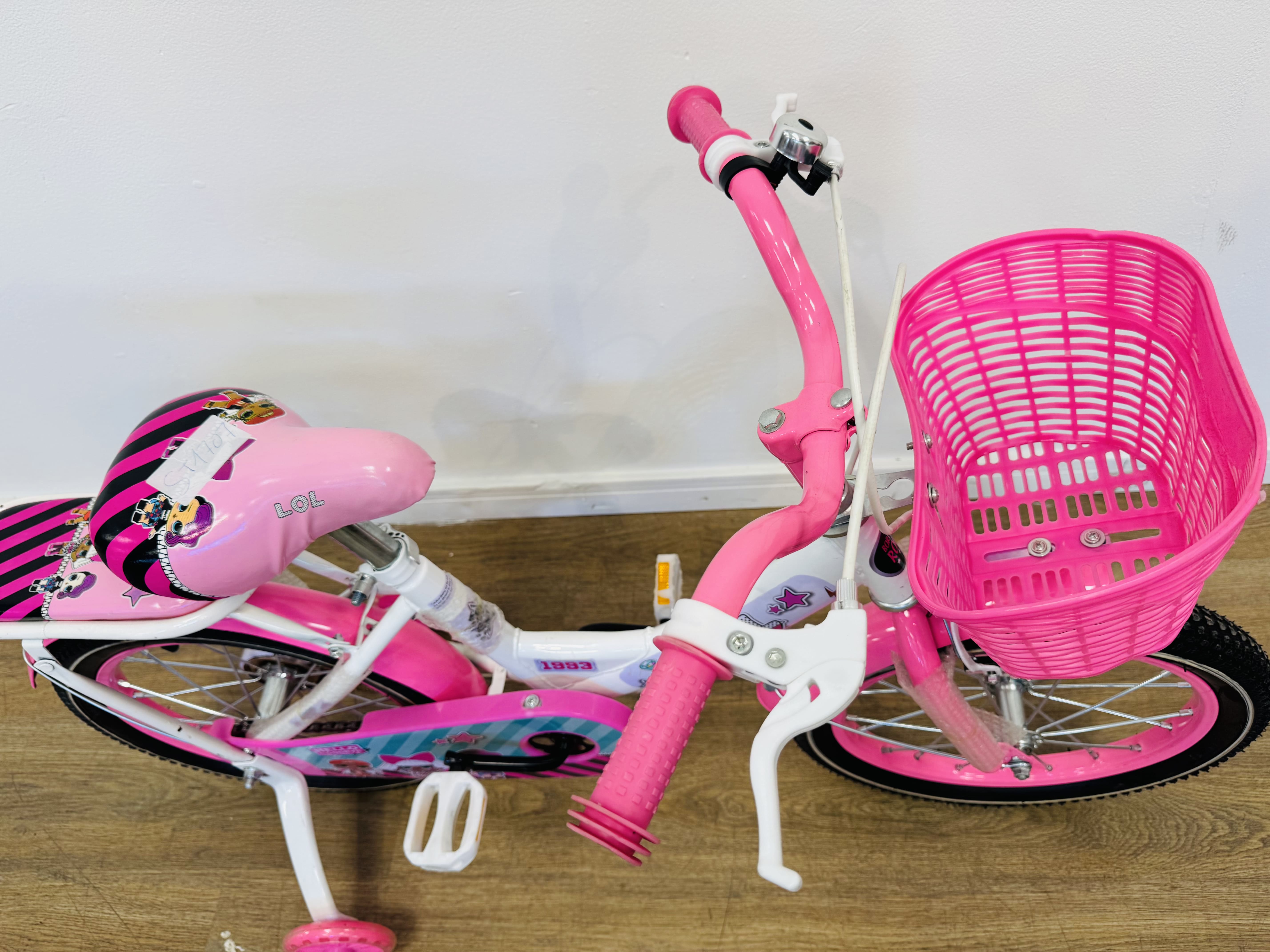 Lote #009 - Bicicleta infantil LOL rodado surprice rodado 16 con canasto y rueditas - Imagen 3