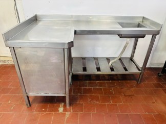 Lote #087 - Mesada en Ac/Inox de alto calibre en L con bacha y estante inferior - 172x97 y 51cmx99cm de altura