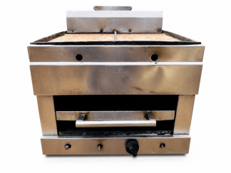 Lote #093 - Plancha chivitera a gas en Ac/Inox con gratinador (le faltan 3 perillas) - 63x63x62cm
