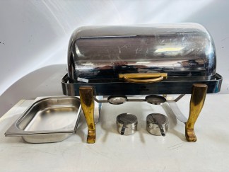 Lote #085 - Rechaud en Ac/Inox de alto calibre ¨LACOR¨ con 2 mecheros y 3 cubas - 60x43x45cm