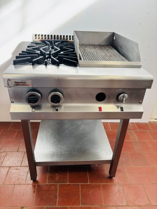 Lote #085 - Anafe industrial en Ac/Inox ¨Ingeniería Gastronómica¨con 2 fuegos y plancha - 66x80x86cm