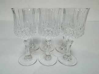 Lote #041 - Seis copas para licor de cristal de la marca Cristal d'Arques (origen Francia) de la línea Longchamp, de caras facetadas con tallado tipo diamante - 12cm